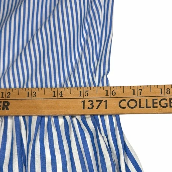 J. Crew Poplin Puff Sleeve Blue Striped Tiered Midi Ruffle Dress Size 4 GUC! - Picture 10 of 16
